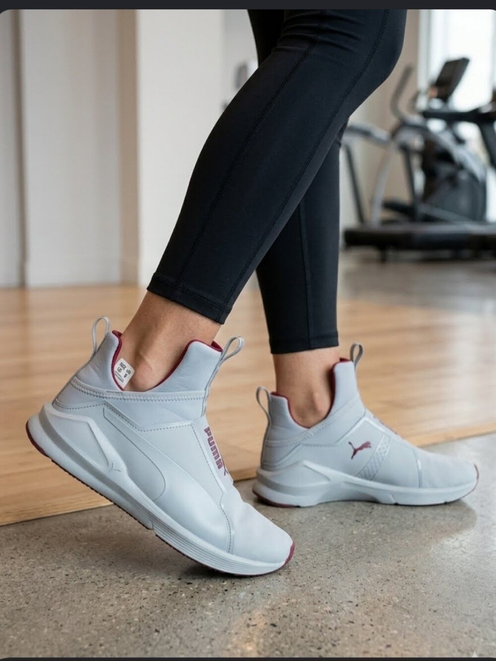 PUMA Women's Fierce NBK Naturals Quarry Gray Burgundy Slip-On Sneakers Size 9